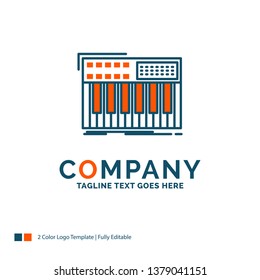 synth, keyboard, midi, synthesiser, synthesizer Logo Design. Blue and Orange Brand Name Design. Place for Tagline. Business Logo template.