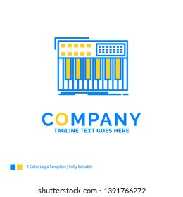 synth, keyboard, midi, synthesiser, synthesizer Blue Yellow Business Logo template. Creative Design Template Place for Tagline.