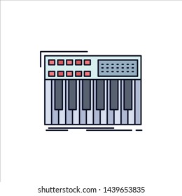 synth, keyboard, midi, synthesiser, synthesizer Flat Color Icon Vector