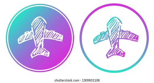 Synth or Retro Wave Circle of Airplane. Vector Illustration for Graphic Design, Card, Shirt, Poster, and More.