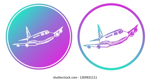 Synth or Retro Wave Circle of Airplane. Vector Illustration for Graphic Design, Card, Shirt, Poster, and More.