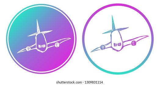 Synth or Retro Wave Circle of Airplane. Vector Illustration for Graphic Design, Card, Shirt, Poster, and More.