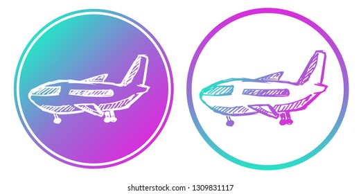 Synth or Retro Wave Circle of Airplane. Vector Illustration for Graphic Design, Card, Shirt, Poster, and More.