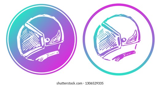 Synth or Retro Wave Circle of Astronaut. Vector Illustration for Graphic Design, Card, Shirt, Poster, and More. 