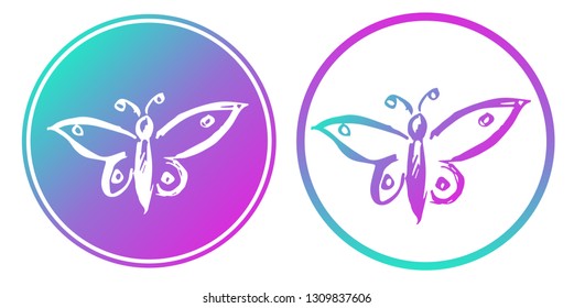 Synth or Retro Wave Circle of Butterfly. Vector Illustration for Graphic Design, Card, Shirt, Poster, and More.