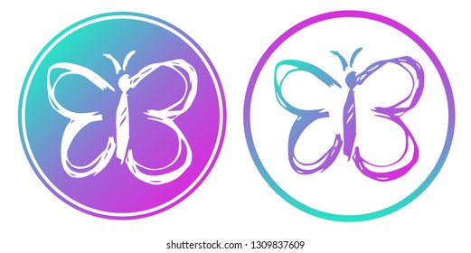 Synth or Retro Wave Circle of Butterfly. Vector Illustration for Graphic Design, Card, Shirt, Poster, and More.