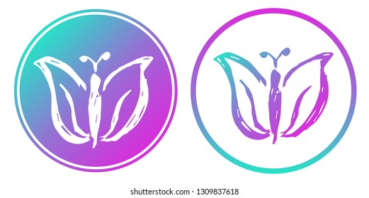 Synth or Retro Wave Circle of Butterfly. Vector Illustration for Graphic Design, Card, Shirt, Poster, and More.