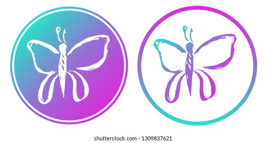 Synth or Retro Wave Circle of Butterfly. Vector Illustration for Graphic Design, Card, Shirt, Poster, and More.