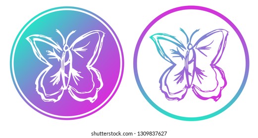 Synth or Retro Wave Circle of Butterfly. Vector Illustration for Graphic Design, Card, Shirt, Poster, and More.