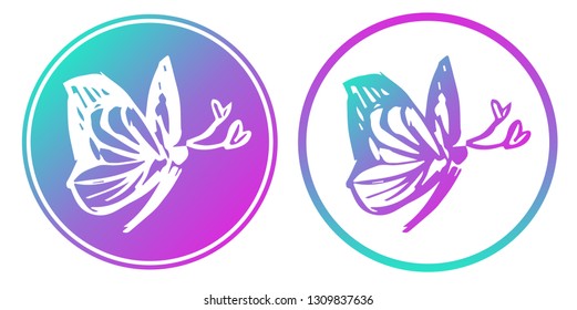 Synth or Retro Wave Circle of Butterfly. Vector Illustration for Graphic Design, Card, Shirt, Poster, and More.