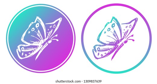 Synth or Retro Wave Circle of Butterfly. Vector Illustration for Graphic Design, Card, Shirt, Poster, and More.