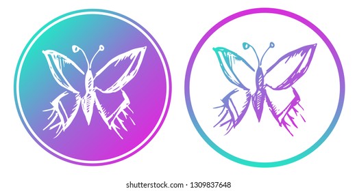 Synth or Retro Wave Circle of Butterfly. Vector Illustration for Graphic Design, Card, Shirt, Poster, and More.