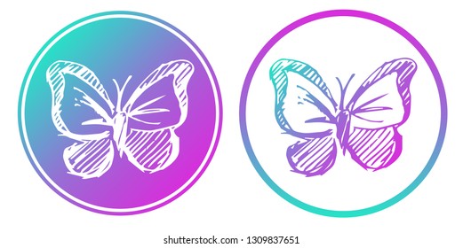 Synth or Retro Wave Circle of Butterfly. Vector Illustration for Graphic Design, Card, Shirt, Poster, and More.