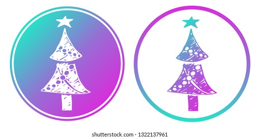 Synth or Retro Wave Circle of Christmas Pine Tree. Vector Illustration for Graphic Design, Card, Shirt, Poster, and More.