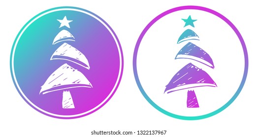 Synth or Retro Wave Circle of Christmas Pine Tree. Vector Illustration for Graphic Design, Card, Shirt, Poster, and More.