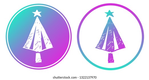 Synth or Retro Wave Circle of Christmas Pine Tree. Vector Illustration for Graphic Design, Card, Shirt, Poster, and More.