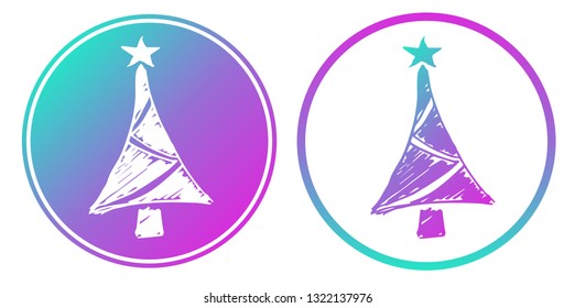 Synth or Retro Wave Circle of Christmas Pine Tree. Vector Illustration for Graphic Design, Card, Shirt, Poster, and More.