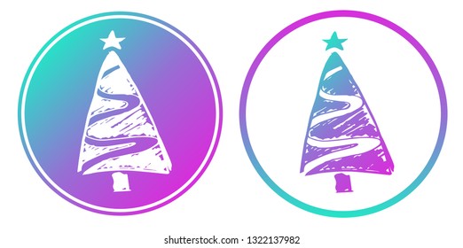Synth or Retro Wave Circle of Christmas Pine Tree. Vector Illustration for Graphic Design, Card, Shirt, Poster, and More.