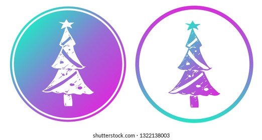 Synth or Retro Wave Circle of Christmas Pine Tree. Vector Illustration for Graphic Design, Card, Shirt, Poster, and More.