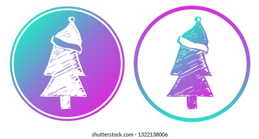 Synth or Retro Wave Circle of Christmas Pine Tree. Vector Illustration for Graphic Design, Card, Shirt, Poster, and More.