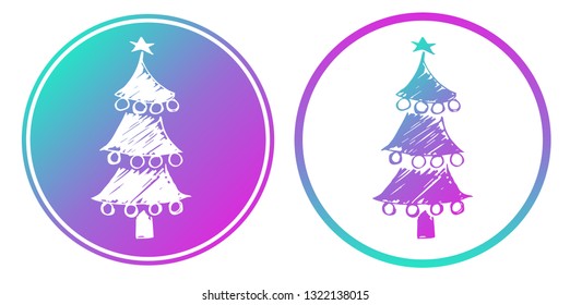 Synth or Retro Wave Circle of Christmas Pine Tree. Vector Illustration for Graphic Design, Card, Shirt, Poster, and More.