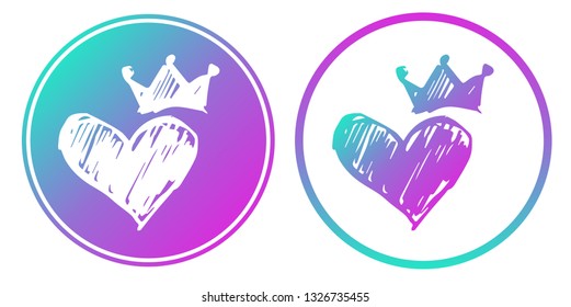 Synth or Retro Wave Circle of Heart Shape. Vector Illustration for Graphic Design, Card, Shirt, Poster, and More.