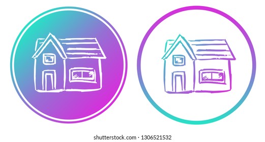 Synth or Retro Wave Circle of House Building. Vector Illustration for Graphic Design, Card, Shirt, Poster, and More. 