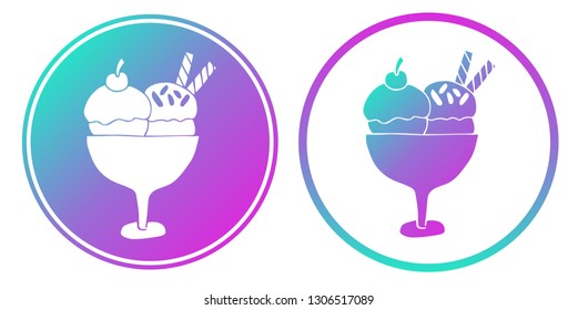 Synth or Retro Wave Circle of Ice Cream. Vector Illustration for Graphic Design, Card, Shirt, Poster, and More. 