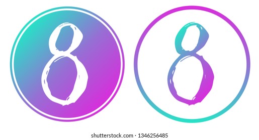 Synth or Retro Wave Circle of Number 8. Vector Illustration for Graphic Design, Card, Shirt, Poster, and More.
