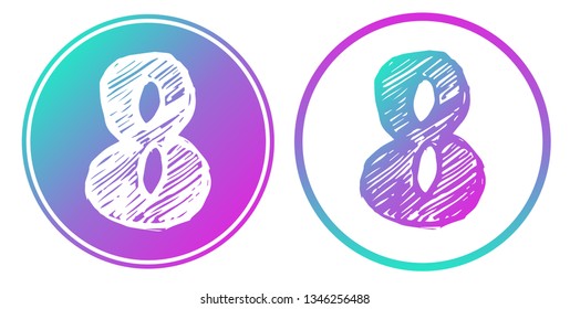 Synth or Retro Wave Circle of Number 8. Vector Illustration for Graphic Design, Card, Shirt, Poster, and More.