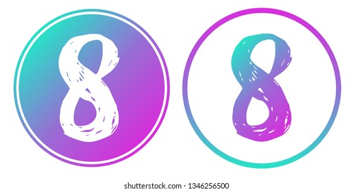 Synth or Retro Wave Circle of Number 8. Vector Illustration for Graphic Design, Card, Shirt, Poster, and More.