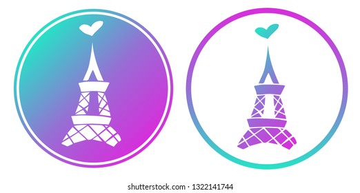 Synth or Retro Wave Circle of Paris Eiffel Tower. Vector Illustration for Graphic Design, Card, Shirt, Poster, and More.