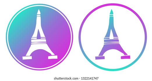 Synth or Retro Wave Circle of Paris Eiffel Tower. Vector Illustration for Graphic Design, Card, Shirt, Poster, and More.