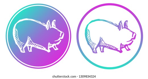 Synth or Retro Wave Circle of Pig Animal. Vector Illustration for Graphic Design, Card, Shirt, Poster, and More.