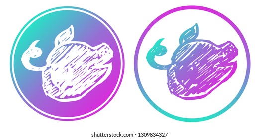 Synth or Retro Wave Circle of Pig Animal. Vector Illustration for Graphic Design, Card, Shirt, Poster, and More.