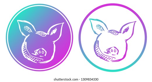 Synth or Retro Wave Circle of Pig Animal. Vector Illustration for Graphic Design, Card, Shirt, Poster, and More.