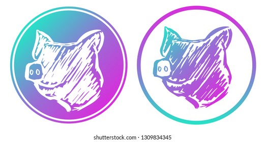 Synth or Retro Wave Circle of Pig Animal. Vector Illustration for Graphic Design, Card, Shirt, Poster, and More.