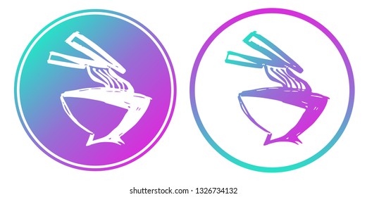 Synth or Retro Wave Circle of Ramen Noodles Food. Vector Illustration for Graphic Design, Card, Shirt, Poster, and More.