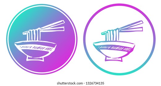 Synth or Retro Wave Circle of Ramen Noodles Food. Vector Illustration for Graphic Design, Card, Shirt, Poster, and More.