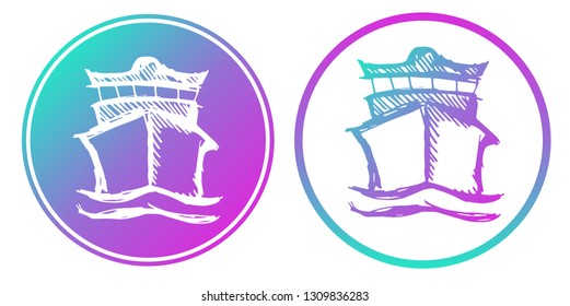 Synth or Retro Wave Circle of Ship or Boat. Vector Illustration for Graphic Design, Card, Shirt, Poster, and More.