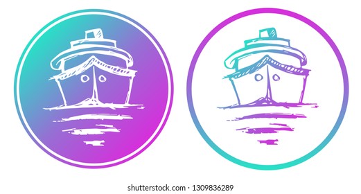 Synth or Retro Wave Circle of Ship or Boat. Vector Illustration for Graphic Design, Card, Shirt, Poster, and More.