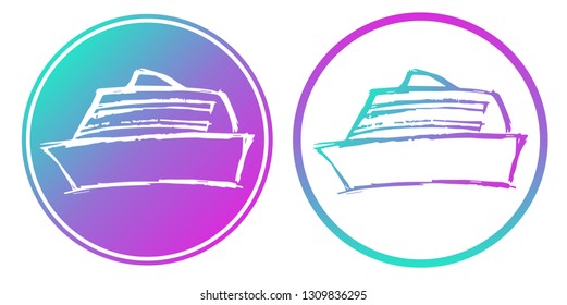 Synth or Retro Wave Circle of Ship or Boat. Vector Illustration for Graphic Design, Card, Shirt, Poster, and More.