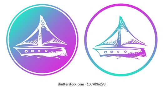 Synth or Retro Wave Circle of Ship or Boat. Vector Illustration for Graphic Design, Card, Shirt, Poster, and More.