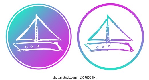 Synth or Retro Wave Circle of Ship or Boat. Vector Illustration for Graphic Design, Card, Shirt, Poster, and More.