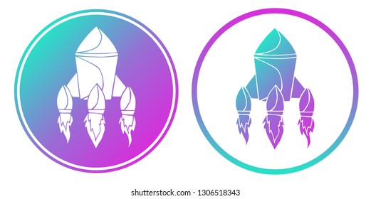 Synth or Retro Wave Circle of Spaceship Rocket. Vector Illustration for Graphic Design, Card, Shirt, Poster, and More. 