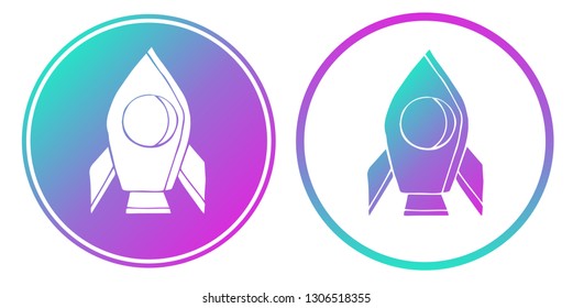 Synth or Retro Wave Circle of Spaceship Rocket. Vector Illustration for Graphic Design, Card, Shirt, Poster, and More. 
