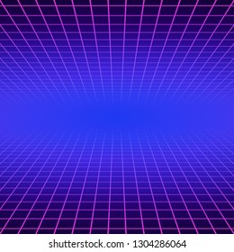 Synth Wave Retro Grid Background. Synthwave 80s Vapor Vector Game Poster Neon Futuristic Laser Space Arcade.