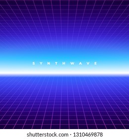 Synth Wave Retro Grid Background. Synthwave 80s Vapor Vector Game Poster Neon Futuristic Laser Space Arcade.