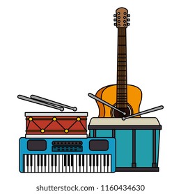 synthesizer with drums and guitar musical instruments