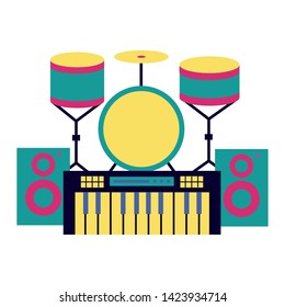 synthesizer drums speakers music colorful background vector illustration